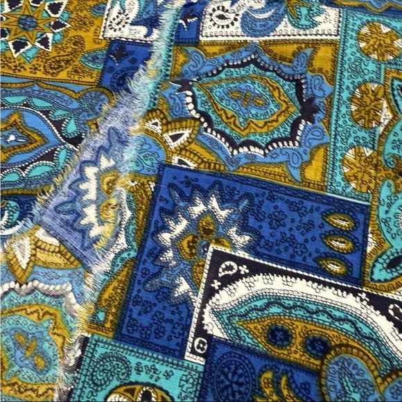 Vintage MCM Geometric Blue Green Mustard Apparel Fabric 1 yard + 22" x 44" - Picture 5 of 8